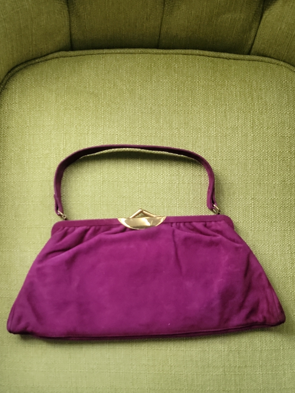 Coronet Vintage Elegant Purple Suede Handbag with Gold Accent 1950s